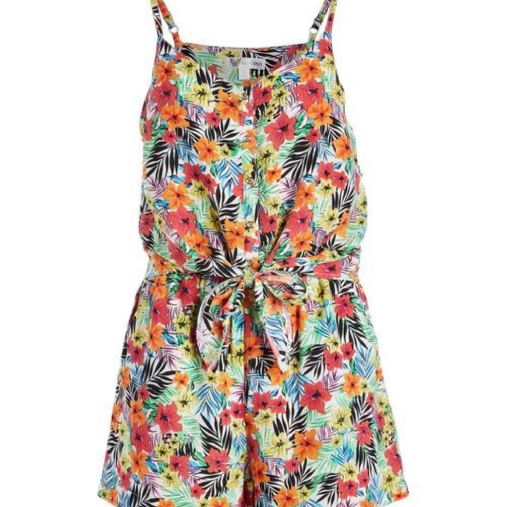 Go Coco Floral Sleeveless Tie Front Romper